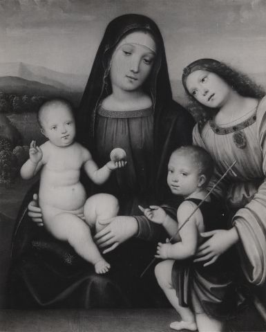 Anonimo — Raibolini Francesco - sec. XVI - Madonna con Bambino, san Giovannino e un angelo — insieme